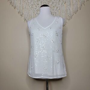 White House Black Market Ivory Sequined Embroidered Blouse Small